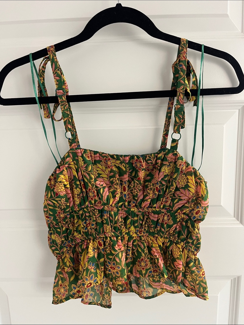 Japna Green Floral Tie-Strap Cami with Smocked Waist - Picture 2 of 2